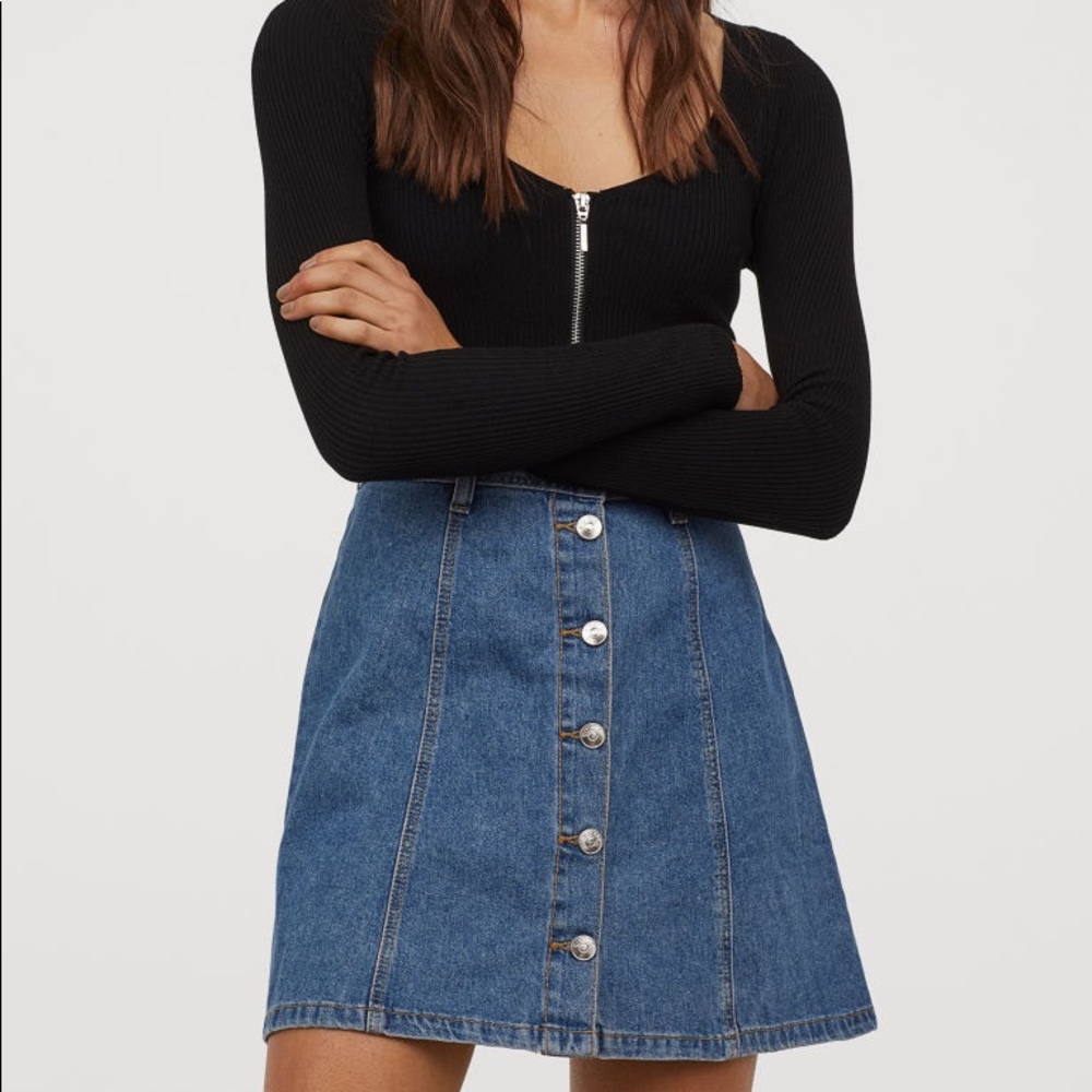 H&M A-Line Denim Button Skirt Light Wash